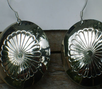 Native American Earrings Sterling Silver Stamped -Round
